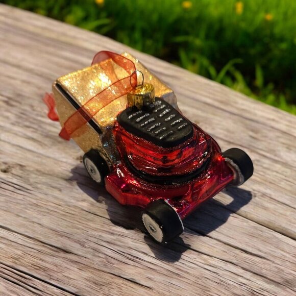 New Brown Lawn Mower Dad GLASS Food CHRISTMAS Tree Holiday ORNAMENT - Picture 1 of 3